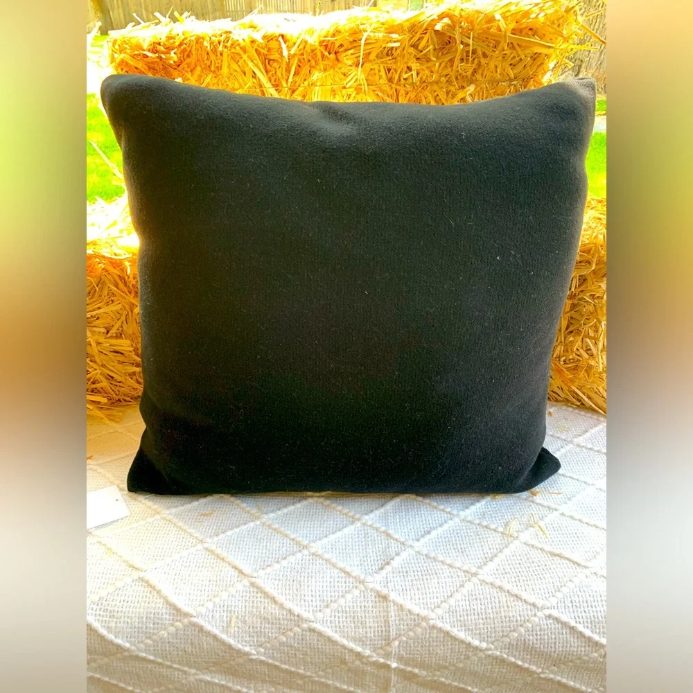 Halloween Decor Pillow Skull Skeleton with Glasses Huge Fluffy Black- NWT
